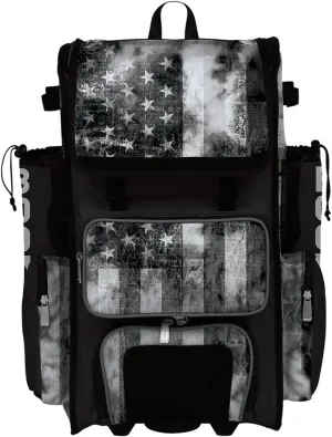 Boombah Superpack Hybrid Rolling Bat Bag - USA Old Glory Black Ops Bat Pack Black/Charcoal/White - Wheeled & Backpack Version