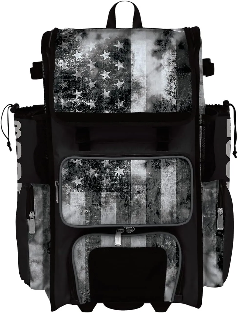 Boombah Superpack Hybrid Rolling Bat Bag - USA Old Glory Black Ops Bat Pack Black/Charcoal/White - Wheeled & Backpack Version