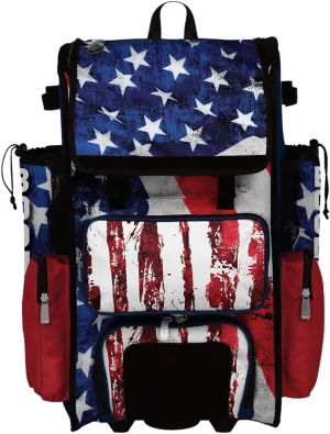 Boombah Superpack Hybrid Rolling Bat Bag - USA Stars & Stripes Navy/Red/White - Wheeled & Backpack Version