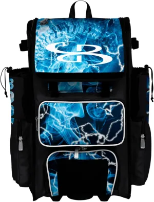 Boombah Superpack Hybrid Rolling Bat Bag - Wheeled & Backpack Version - The Natural 3 Black/White/Columbia Blue
