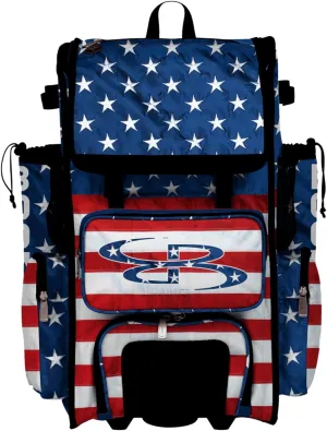 Boombah Superpack Hybrid Rolling Bat Bag - Wheeled & Backpack Version - USA Flag Royal Blue/Red/White