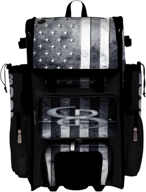 Boombah Superpack Hybrid Rolling Bat Bag - Wheeled & Backpack Version - USA Shield Black Ops Black/Gray/White