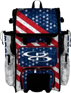 Boombah Superpack Hybrid Rolling Bat Bag - Wheeled & Backpack Version - USA United Navy/Red/White