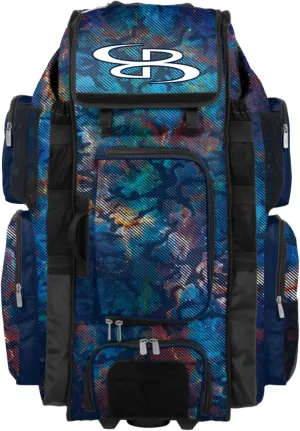 Boombah Superpack XL Rolling Bat Bag - 36" x 16" x 23.5" - Telescopic Handle - Holds 8 Bats - Wheeled Version - Nebula Navy/Multi