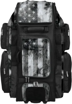 Boombah Superpack XL Rolling Bat Bag - 36" x 16" x 23.5" - Telescopic Handle - Holds 8 Bats - Wheeled Version - USA Old Glory Black Ops Black/Charcoal/White