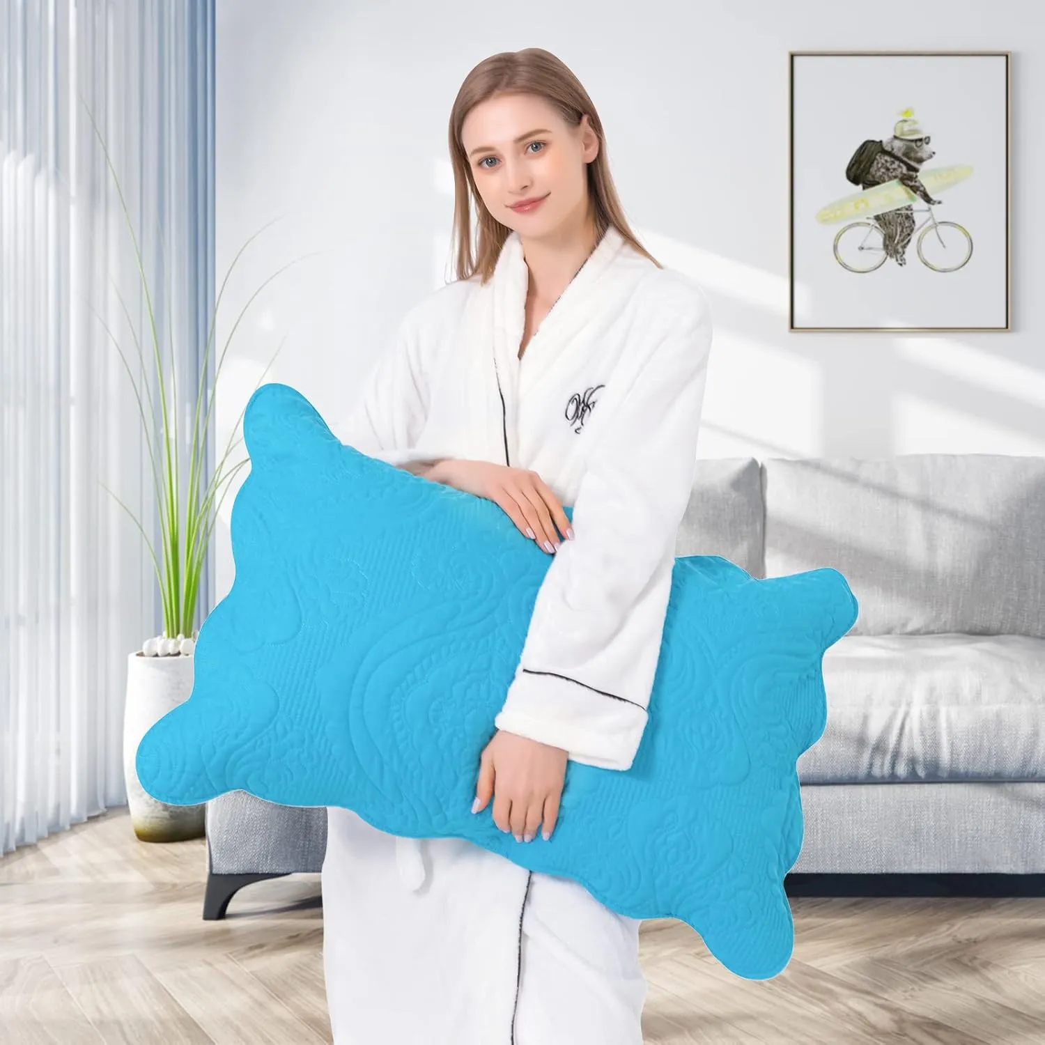 BOSOWOS Quilted Pillow Shams Set of 2, Decorative King Bed Pillow Shams, Soft Breathable Pillow Covers with Envelope Closure (Blue, 2Pcs:20 x 36inch)