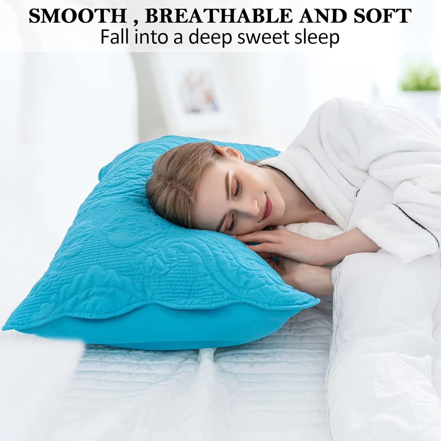 BOSOWOS Quilted Pillow Shams Set of 2, Decorative King Bed Pillow Shams, Soft Breathable Pillow Covers with Envelope Closure (Blue, 2Pcs:20 x 36inch)