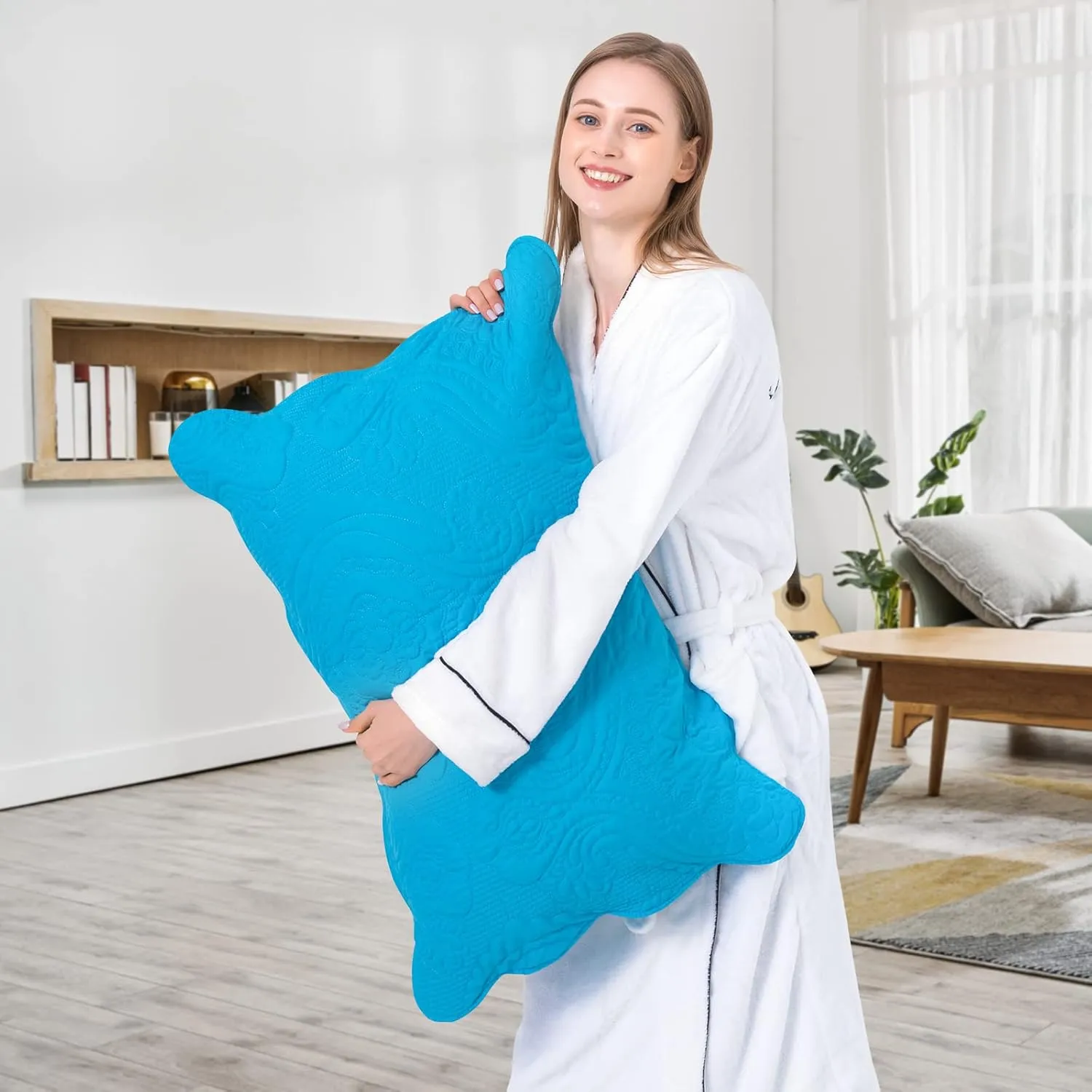BOSOWOS Quilted Pillow Shams Set of 2, Decorative King Bed Pillow Shams, Soft Breathable Pillow Covers with Envelope Closure (Blue, 2Pcs:20 x 36inch)