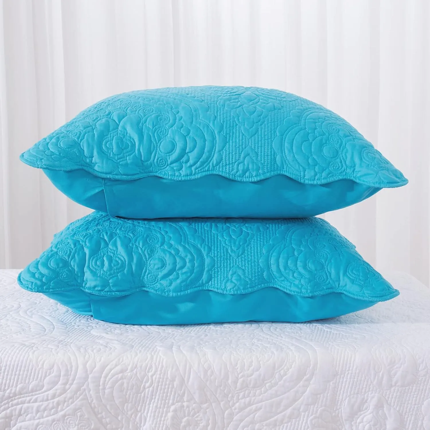 BOSOWOS Quilted Pillow Shams Set of 2, Decorative King Bed Pillow Shams, Soft Breathable Pillow Covers with Envelope Closure (Blue, 2Pcs:20 x 36inch)
