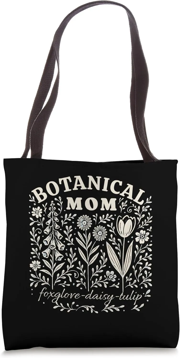 Botanical Mom Floral Foxglove Daisy Tulip Mother's day Tote Bag