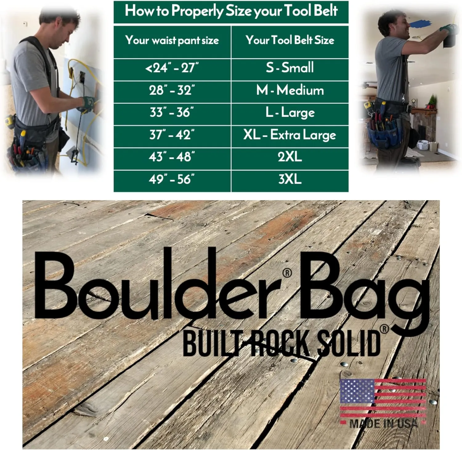 BOULDER BAG Ultimate Carpenter MAX Triple Combo with Comfort Back Support Tool Belt, Quick Release Buckle, Heavy Duty Tool Bag, Black (Medium 28-32 Inches) | Made in USA