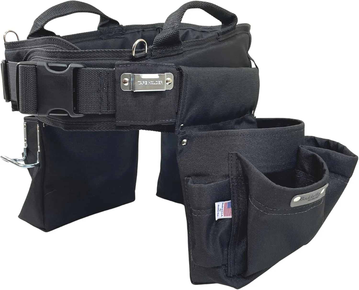 BOULDER BAG Ultimate Carpenter MAX Triple Combo with Comfort Back Support Tool Belt, Quick Release Buckle, Heavy Duty Tool Bag, Black (Medium 28-32 Inches) | Made in USA