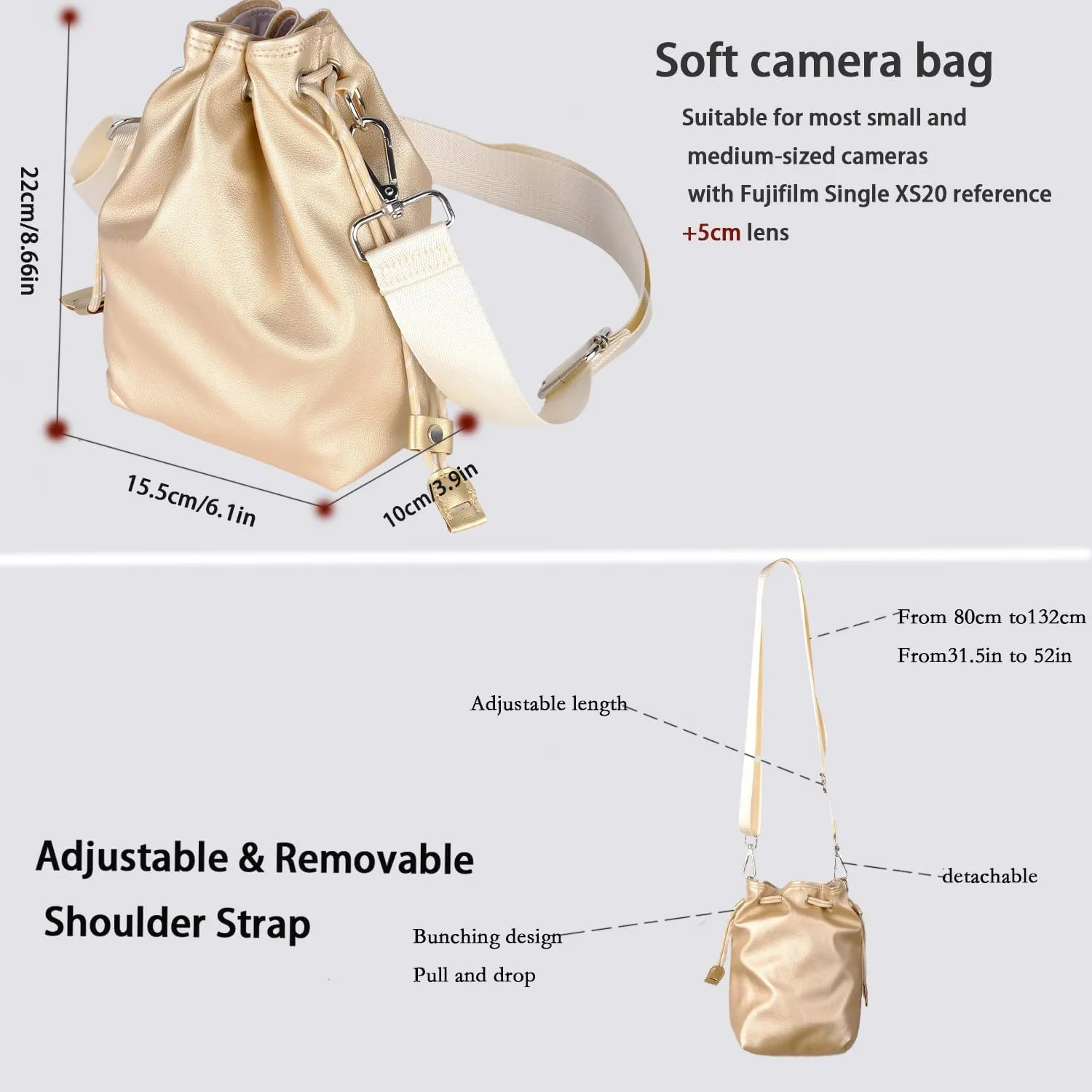 Bowan Small Camera Bag,Camera casing bag,Soft Cute Camera Pouch Handbag compatible with Mirrorless Cameras/Nikon/Canon/Sony/Fuji Camera Case (golden, Small)