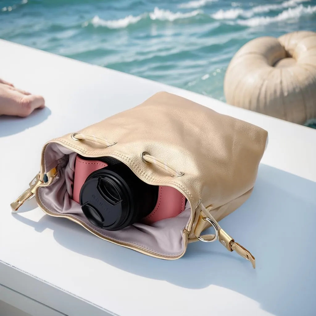 Bowan Small Camera Bag,Camera casing bag,Soft Cute Camera Pouch Handbag compatible with Mirrorless Cameras/Nikon/Canon/Sony/Fuji Camera Case (golden, Small)