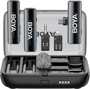 BOYA BOYALINK 2 Wireless Lavalier Microphone for iPhone Camera Android, Mini Lapel Micophone Wireless, 48 KHz 24 Bit, 6mm Mic, 1000ft, 30h Use, Noise Cancelling, Clip on Mic USB-C/Lightning/3.5mm TRS