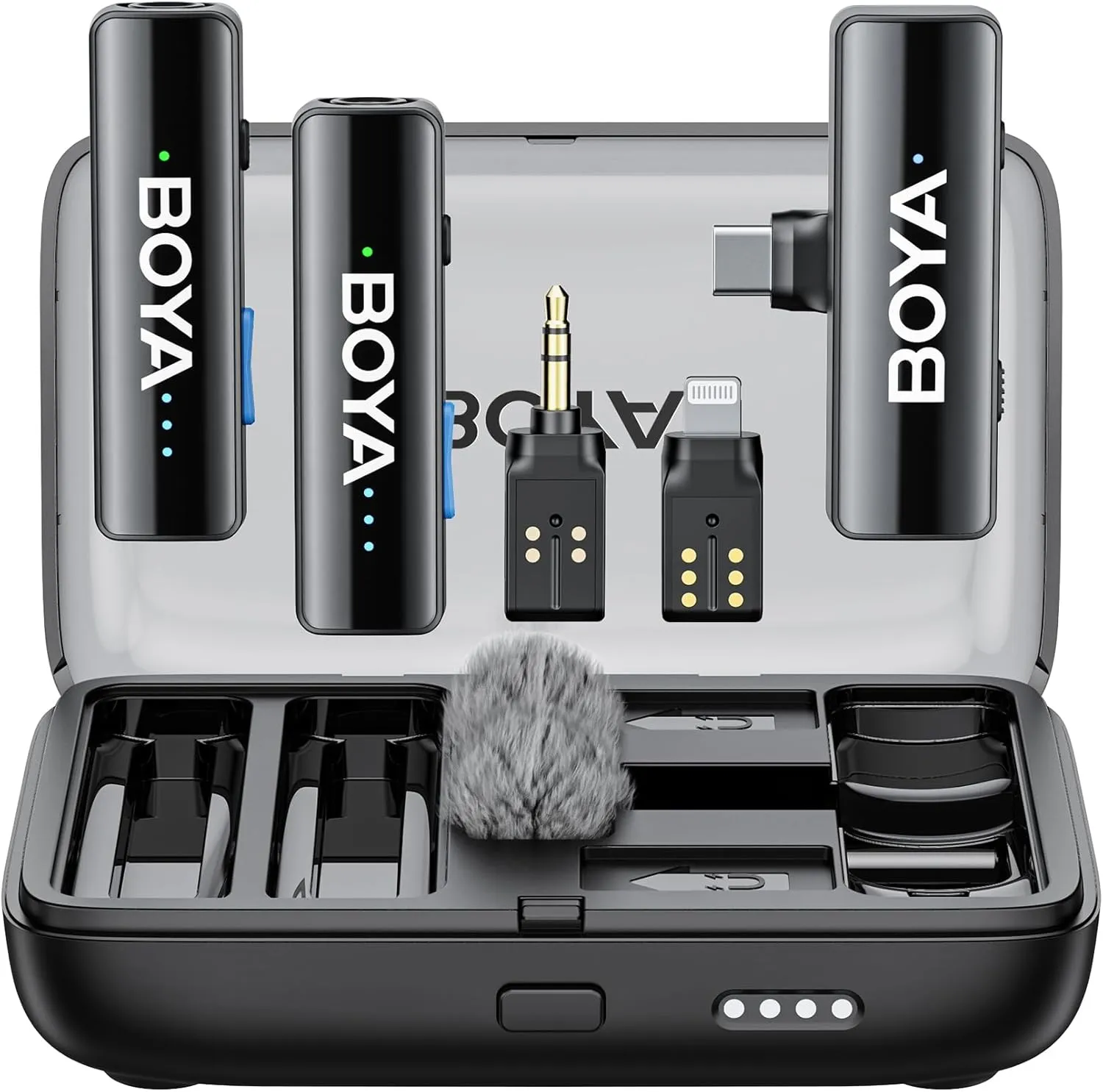 BOYA BOYALINK 2 Wireless Lavalier Microphone for iPhone Camera Android, Mini Lapel Micophone Wireless, 48 KHz 24 Bit, 6mm Mic, 1000ft, 30h Use, Noise Cancelling, Clip on Mic USB-C/Lightning/3.5mm TRS