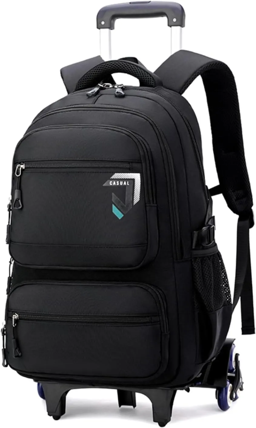 Boys Rolling Backpack, Kids Bookbag with Wheels,Kids Luggage on Wheels,Elementary School Black Trolley Back Pack