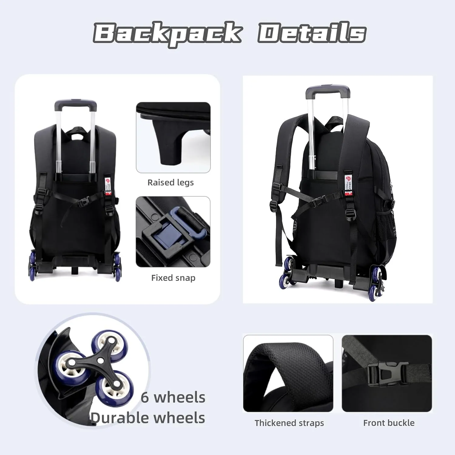 Boys Rolling Backpack, Kids Bookbag with Wheels,Kids Luggage on Wheels,Elementary School Black Trolley Back Pack