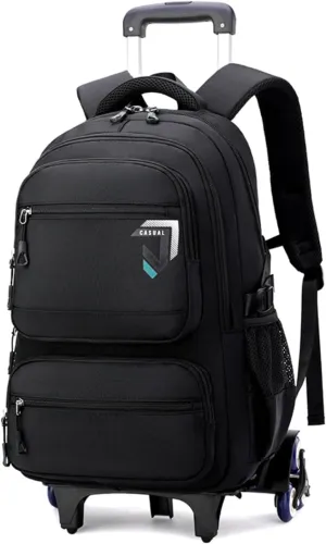 Boys Rolling Backpack, Kids Bookbag with Wheels,Kids Luggage on Wheels,Elementary School Black Trolley Back Pack