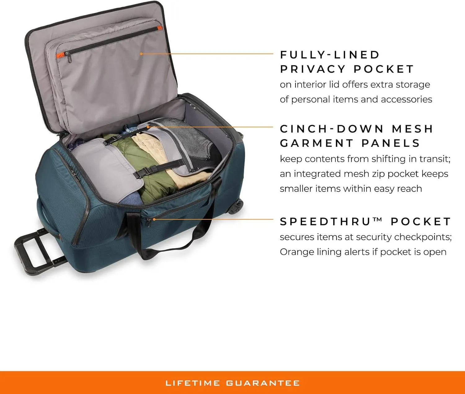 Briggs & Riley 27" Medium Upright Duffle - Checked Luggage for Travel, Suitcases with Wheels, Softside Rolling Bag for Men & Women, Self-Repairing Zipper - ZDX Collection, Ocean