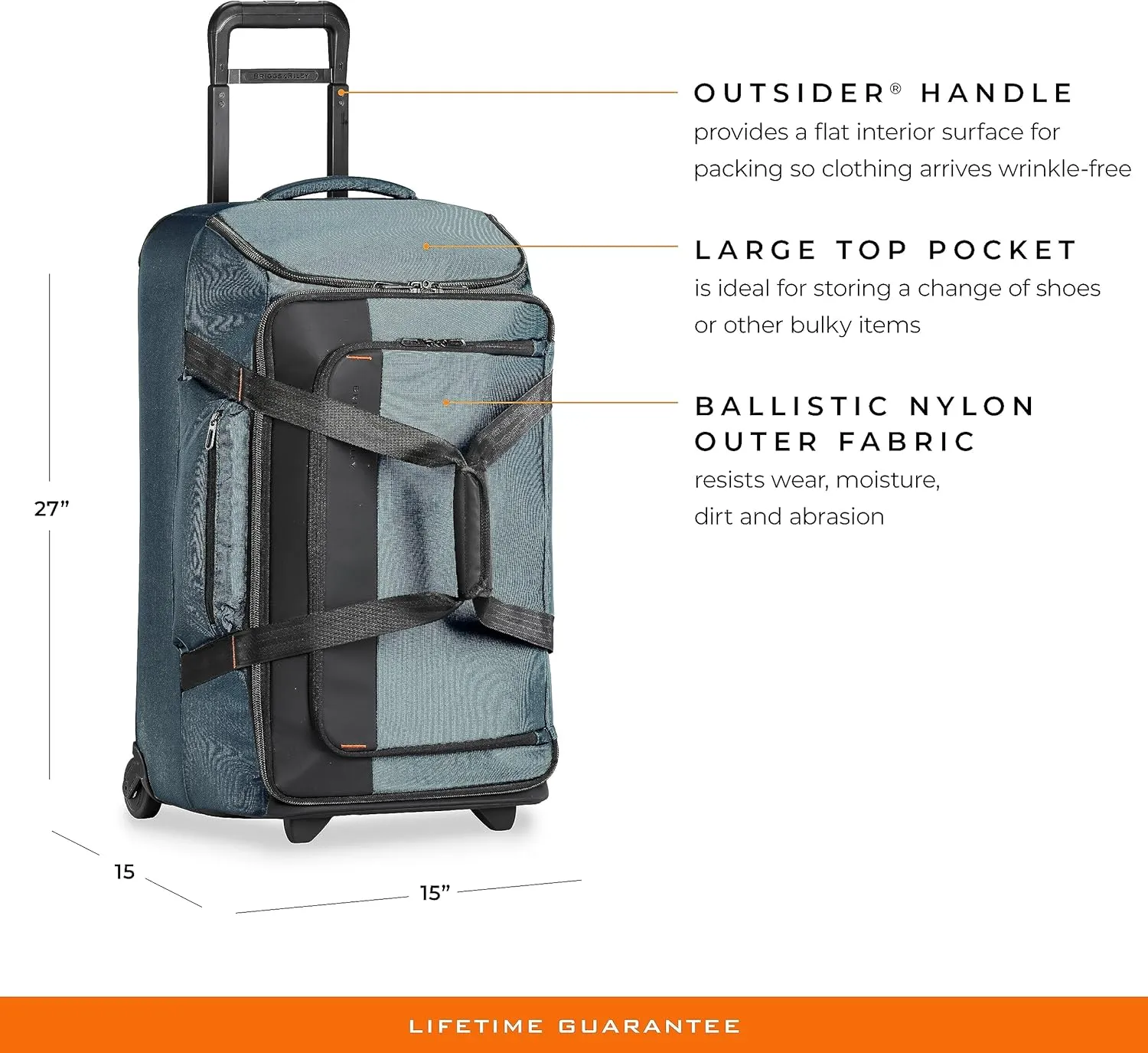 Briggs & Riley 27" Medium Upright Duffle - Checked Luggage for Travel, Suitcases with Wheels, Softside Rolling Bag for Men & Women, Self-Repairing Zipper - ZDX Collection, Ocean