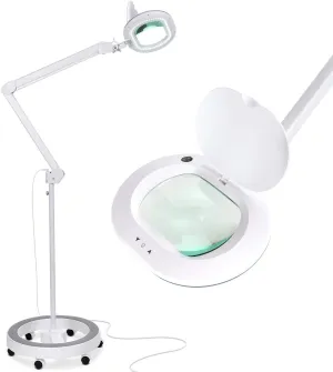 Brightech LightView Pro Magnifying Glass with Stand and Light – Magnifying Floor Lamp with 6-Wheels on a Sturdy Base for Facials – LED Work Light with XL Magnifying Glass for Crafts and Projects