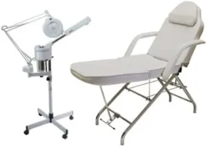 Buy-Rite Basic Facial Spa Package - 2-in-1 Ozone Facial Steamer with Magnifying Lamp & Adjustable Stationary Bed, White Vinyl Upholstery, 300 lb Capacity, BR-BASICFACIALSPA