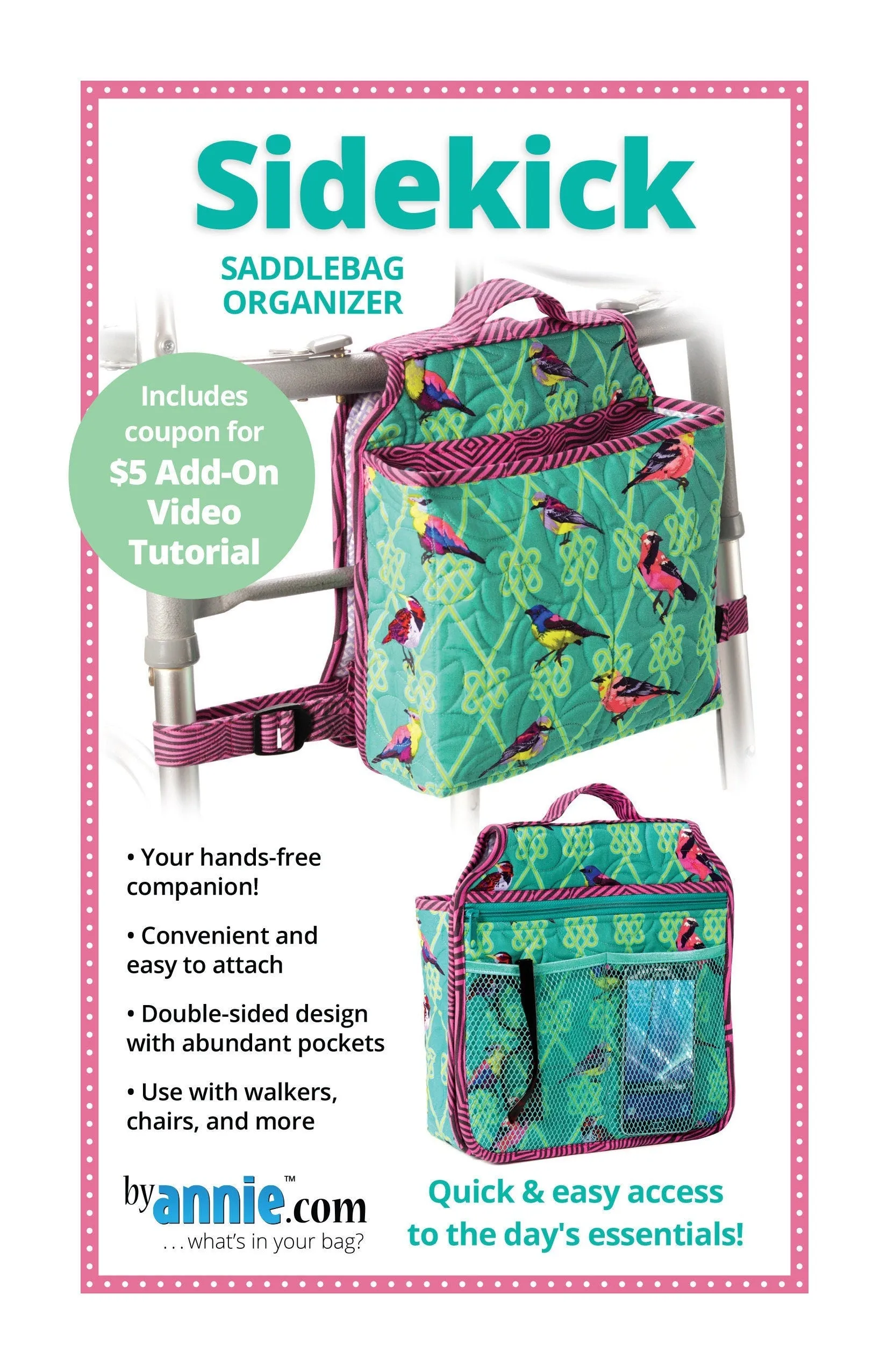 ByAnnie Sidekick Saddlebag Organizer Pattern (14 Colors of 18"x54" Mesh Packs Sold Separately)