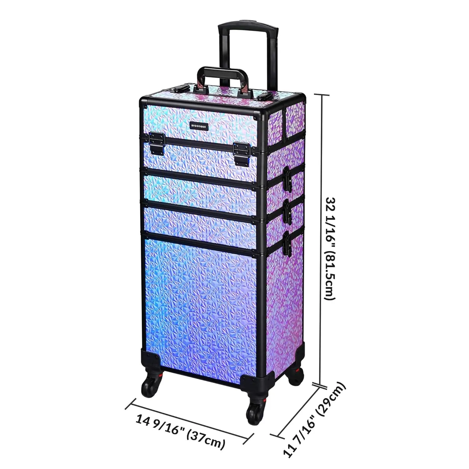 BYOOTIQUE Rolling Makeup Train Case on Wheels 4in1 Cosmetology Profesional Travel Cosmetic Bag Lockable Organizer Box for Hairstylist Artist Nail Beauty Salon Barber,Mermaid Purple
