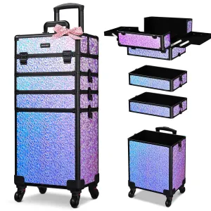 BYOOTIQUE Rolling Makeup Train Case on Wheels 4in1 Cosmetology Profesional Travel Cosmetic Bag Lockable Organizer Box for Hairstylist Artist Nail Beauty Salon Barber,Mermaid Purple