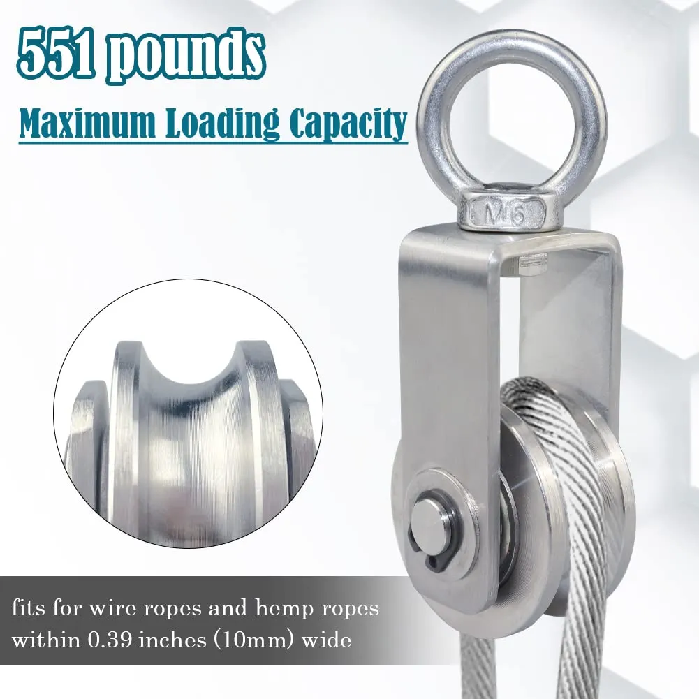 Cable Pulley Wheel Stainless Steel Swivel Pulley Block Silence Rotation Traction Wheel for Pulley System Lifting Gym Equipment Clothesline (4 Pack)