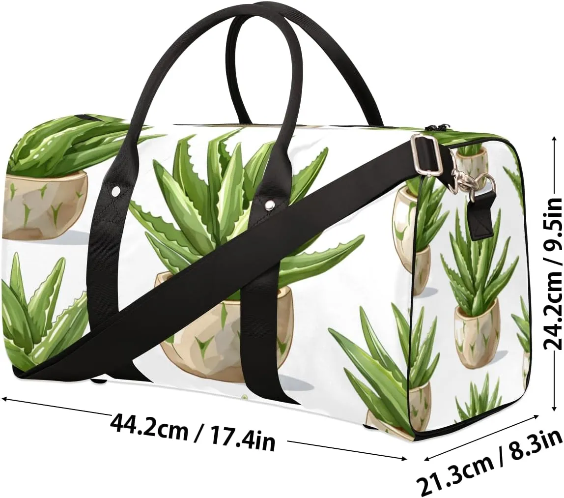 Cactus Aloe Vera Travel Duffle Bag for Women Men Gym Duffel Foldable Bag Waterproof Weekender Succulent Plant Duffle Tote