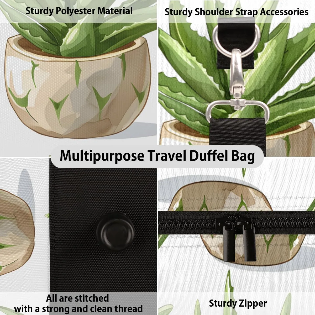 Cactus Aloe Vera Travel Duffle Bag for Women Men Gym Duffel Foldable Bag Waterproof Weekender Succulent Plant Duffle Tote
