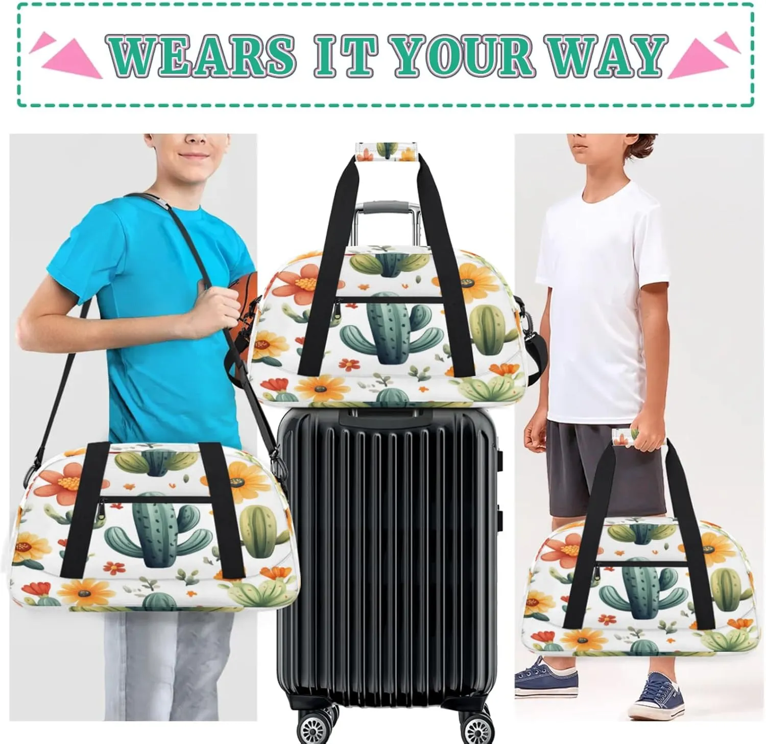 Cactus Small Gym Bag for Women Men, Tropical Plant Travel Duffle Bag Workout Dance Tote Bag Carry On Overnight Weekender Bag