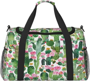 Cactus Succulent Watercolor Tropical Plant Travel Weekender Overnight Bags Foldable Hand Travel Bag Sport Gym Duffel Bag For Men Women