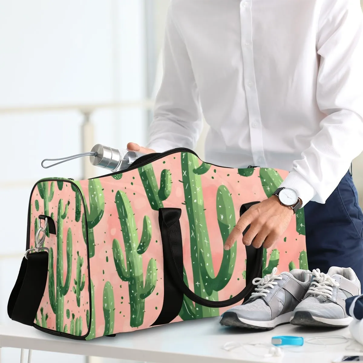 Cactus Travel Duffle Bag for Women Men Gym Duffel Foldable Bag Waterproof Weekender Tropical Desert Southwest Plant Duffle Tote