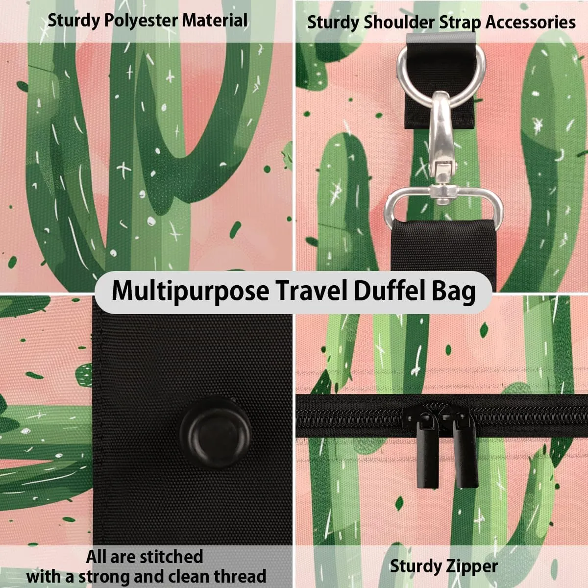 Cactus Travel Duffle Bag for Women Men Gym Duffel Foldable Bag Waterproof Weekender Tropical Desert Southwest Plant Duffle Tote