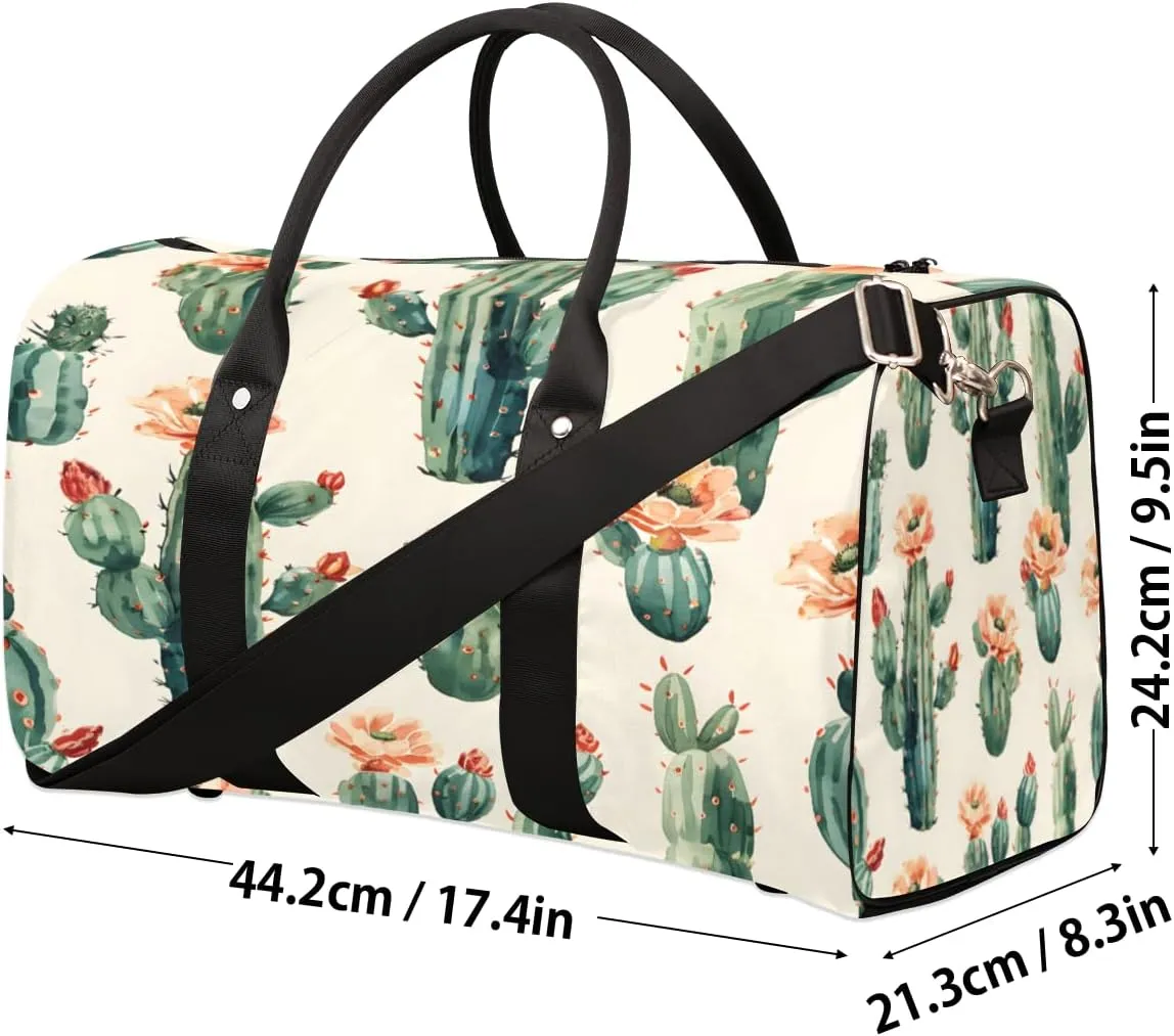 Cactus Travel Duffle Bag, Sports Gym Bags for Women Men, Carry On Weekender Overnight Bag, Tropical Plant Succulent Cacti Workout Hospital Airplane Trips Bag