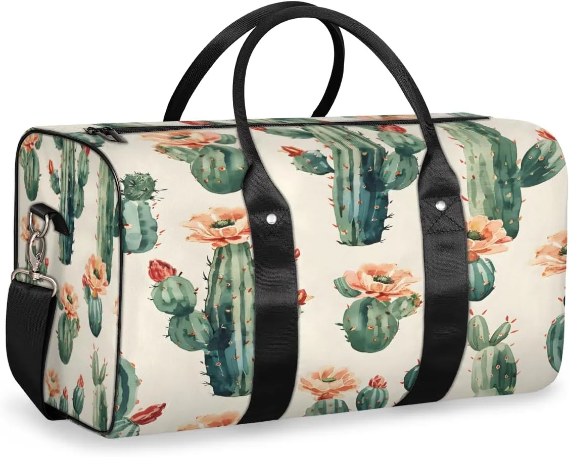 Cactus Travel Duffle Bag, Sports Gym Bags for Women Men, Carry On Weekender Overnight Bag, Tropical Plant Succulent Cacti Workout Hospital Airplane Trips Bag