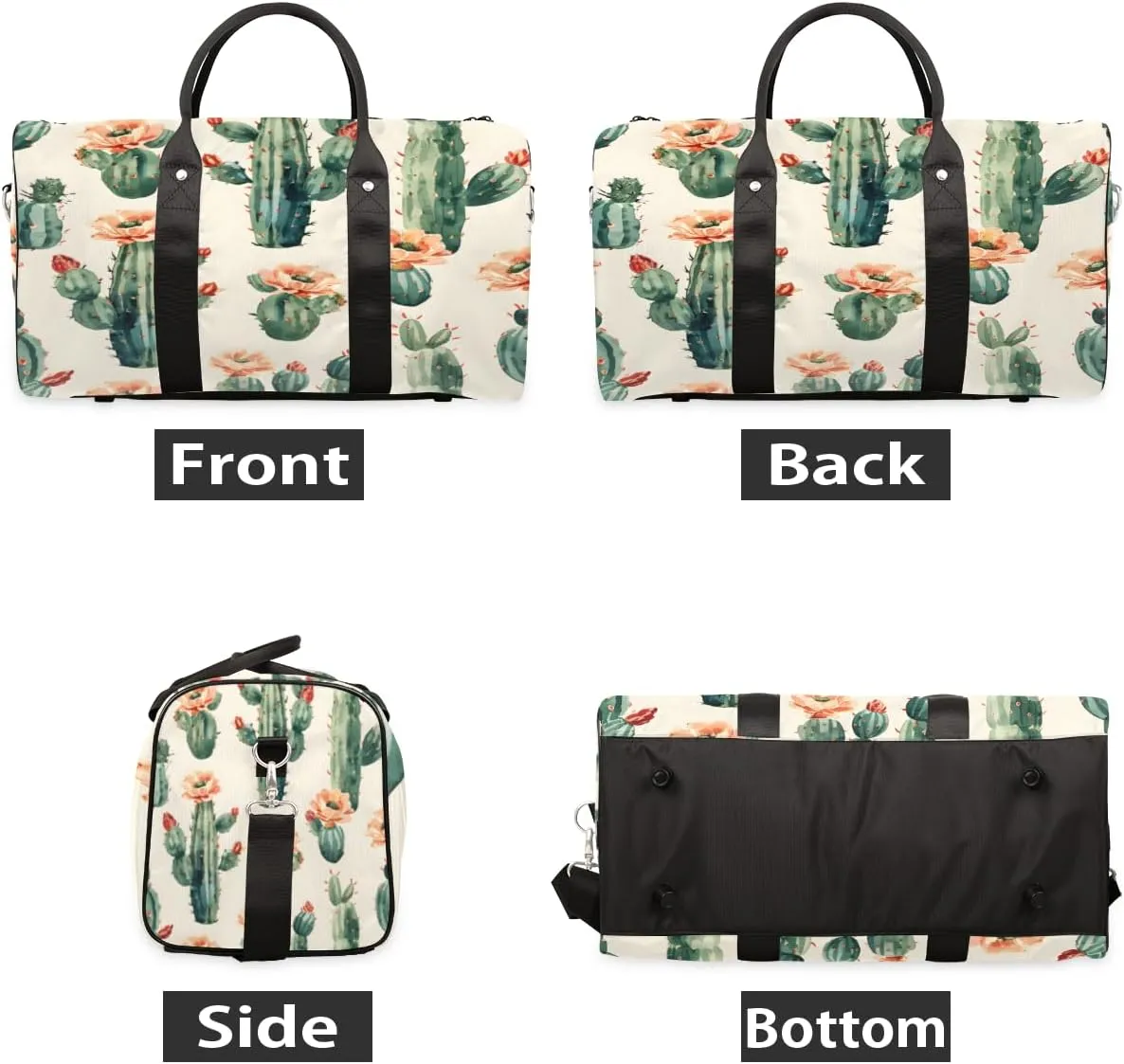 Cactus Travel Duffle Bag, Sports Gym Bags for Women Men, Carry On Weekender Overnight Bag, Tropical Plant Succulent Cacti Workout Hospital Airplane Trips Bag