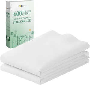 CALIFORNIA DESIGN DEN Luxuriously Soft Hotel Quality 600 Thread Count, 100% Cotton Set of 2 Cases, Crisp & Cool White Standard Pillow Cases Fits Standard & Queen Pillows (Bright White)