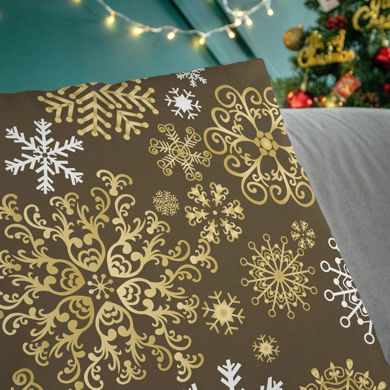 CaliTime Pack of 2 Christmas Cozy Fleece Snowflakes Both Sides Throw Pillow Cases Cushion Covers for Couch Bed Sofa 20 X 20 Inches Coffee