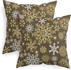 CaliTime Pack of 2 Christmas Cozy Fleece Snowflakes Both Sides Throw Pillow Cases Cushion Covers for Couch Bed Sofa 20 X 20 Inches Coffee