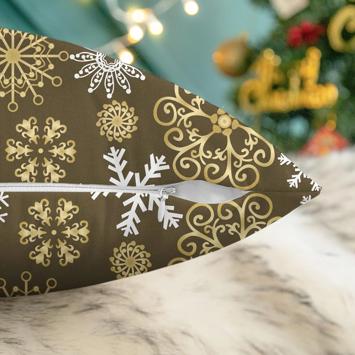 CaliTime Pack of 2 Christmas Cozy Fleece Snowflakes Both Sides Throw Pillow Cases Cushion Covers for Couch Bed Sofa 20 X 20 Inches Coffee