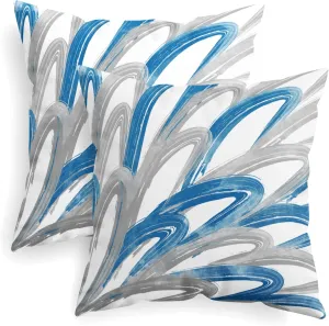 CaliTime Throw Pillow Cases Pack of 2 Cozy Fleece Two-Tone Abstract Feather Decorative Cushion Covers for Couch Bed Sofa Farmhouse Decoration 16 X 16 Inches Blue Grey