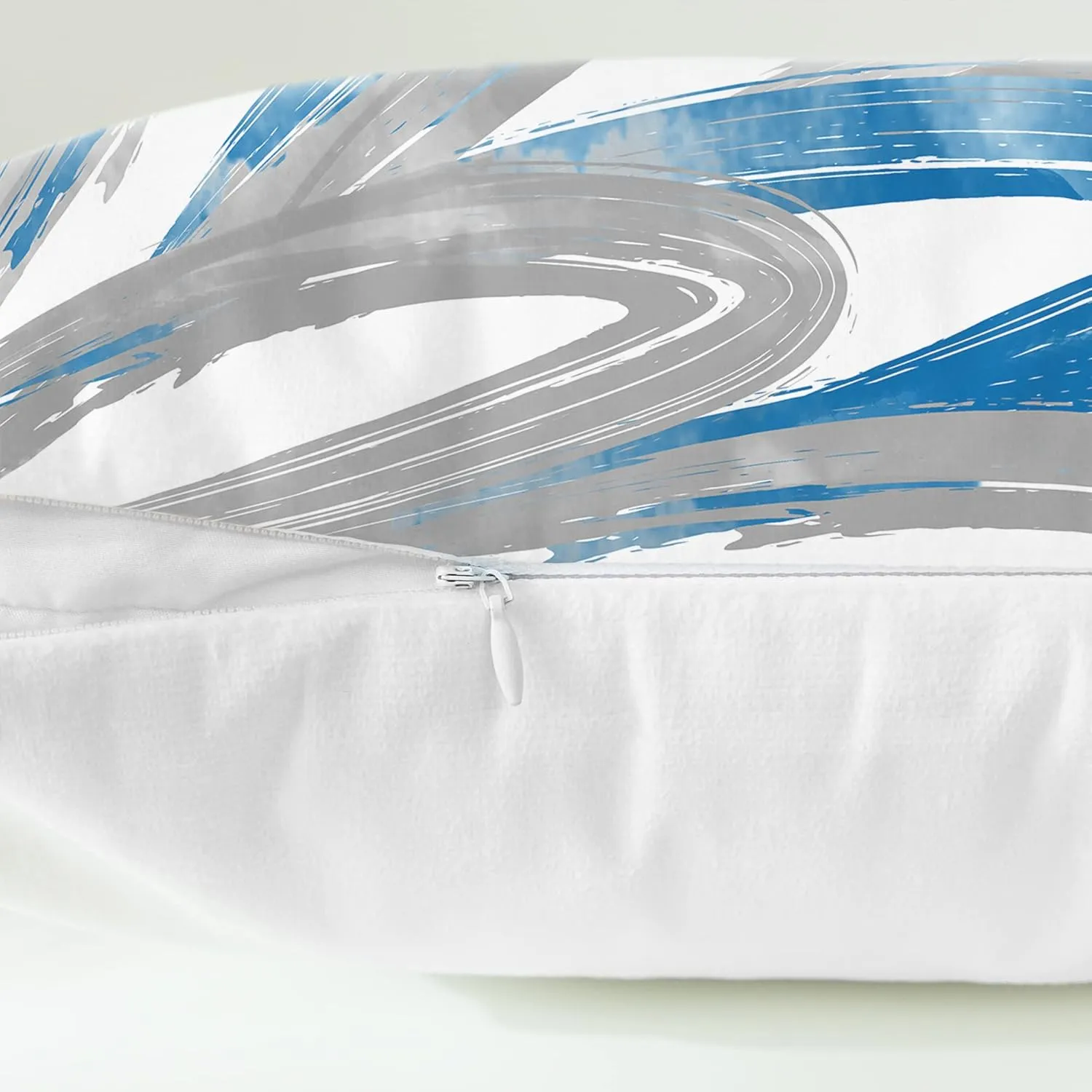 CaliTime Throw Pillow Cases Pack of 2 Cozy Fleece Two-Tone Abstract Feather Decorative Cushion Covers for Couch Bed Sofa Farmhouse Decoration 16 X 16 Inches Blue Grey