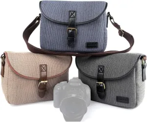 Camera Bag, SLR/DSLR Camera Bag Portable, Premium Flax Material, Waterproof, Outside Slots, Delicate Buckle, Slim but Shoulder Strap (gray)