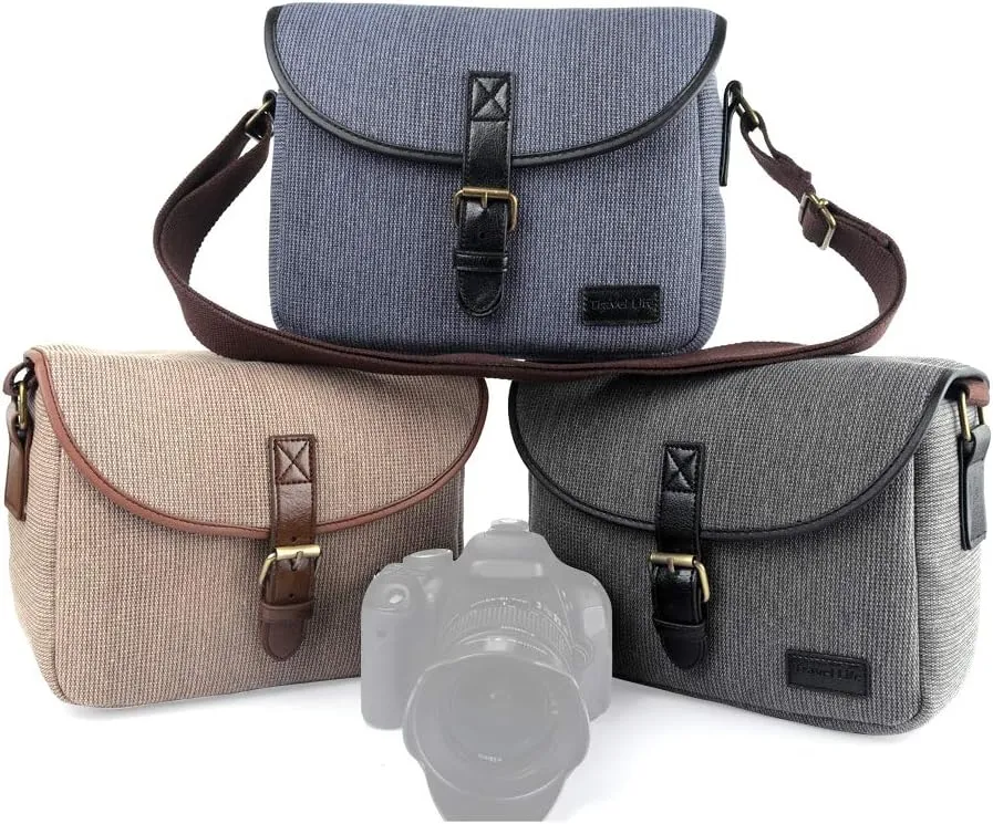 Camera Bag, SLR/DSLR Camera Bag Portable, Premium Flax Material, Waterproof, Outside Slots, Delicate Buckle, Slim but Shoulder Strap (gray)