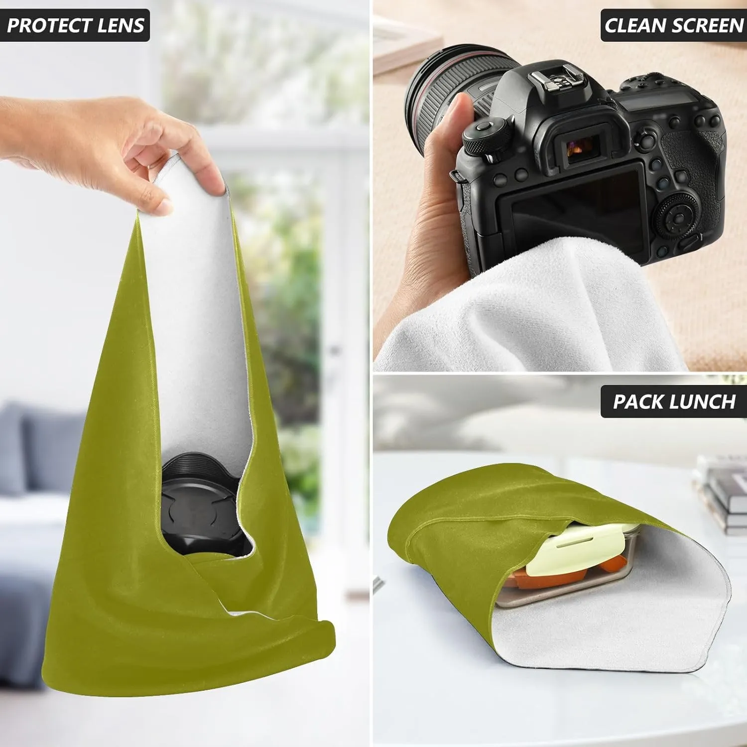 Camera Lens Wrap Cloth Olive Self Adhesive Cloth 21.7"x21.7" Anti Scratch Equipment Wrap Storage Pouch