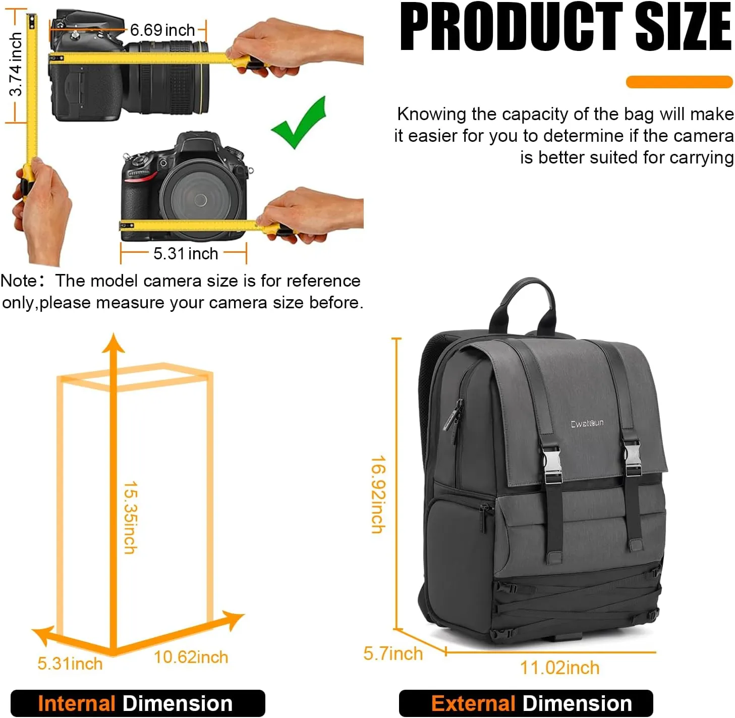 Camera Outdoor Camera Backpack Travel Camera Bag, Waterproof Photography Camera Case with Tripod Holder, 15.6" Laptop Compartment for Canon/Nikon/Sony SLR/DSLR Camera, Lens and Accessories